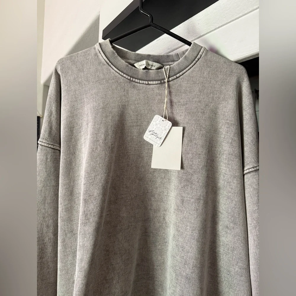 Free People Falling Forward NWOT Crewneck Sweatshirt XL Gray Oversized Pullover - Picture 4 of 14